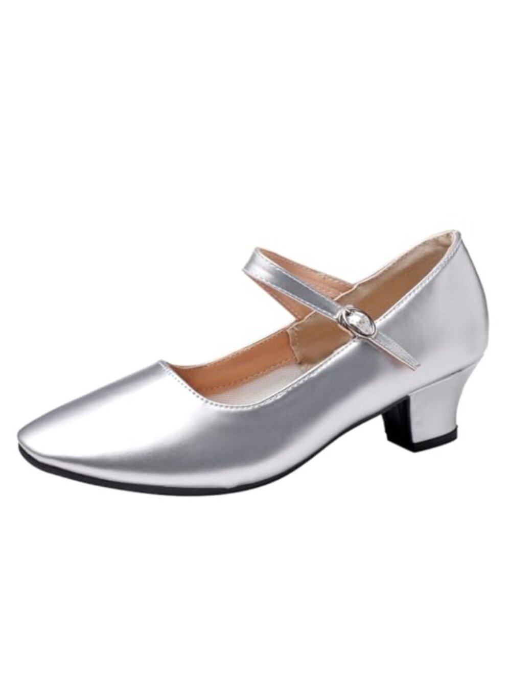 Womens Latin Ballroom Dance Shoes Pointed Toe Ankle Strap Soft Sole Heels